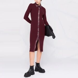 Pinko Rubesco Abito Costina Misto Shirt Dress in Dark Red size Medium